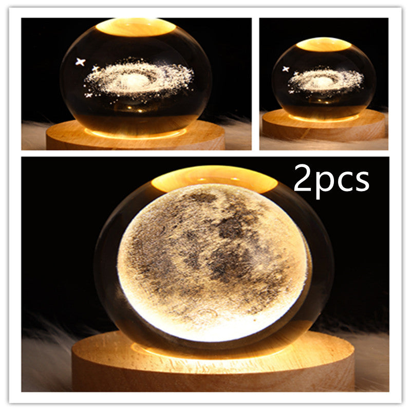 3D LED Crystal Galaxy Ball Lamp – Planet Moon Night Light with Wooden Base