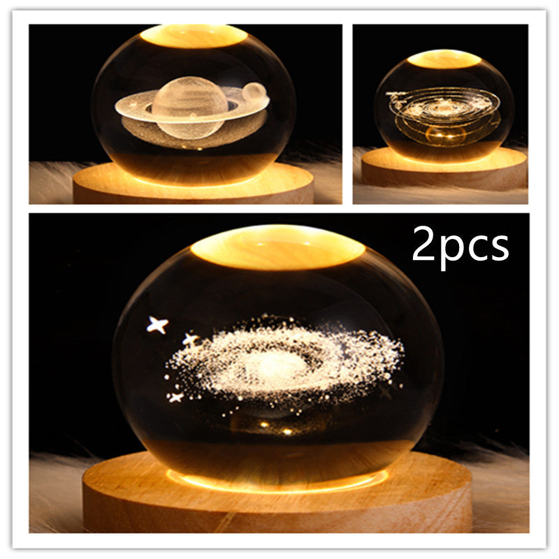 3D LED Crystal Galaxy Ball Lamp – Planet Moon Night Light with Wooden Base