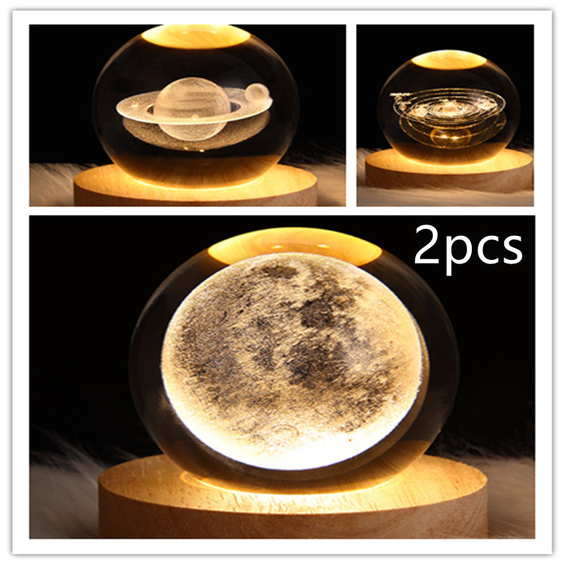 3D LED Crystal Galaxy Ball Lamp – Planet Moon Night Light with Wooden Base