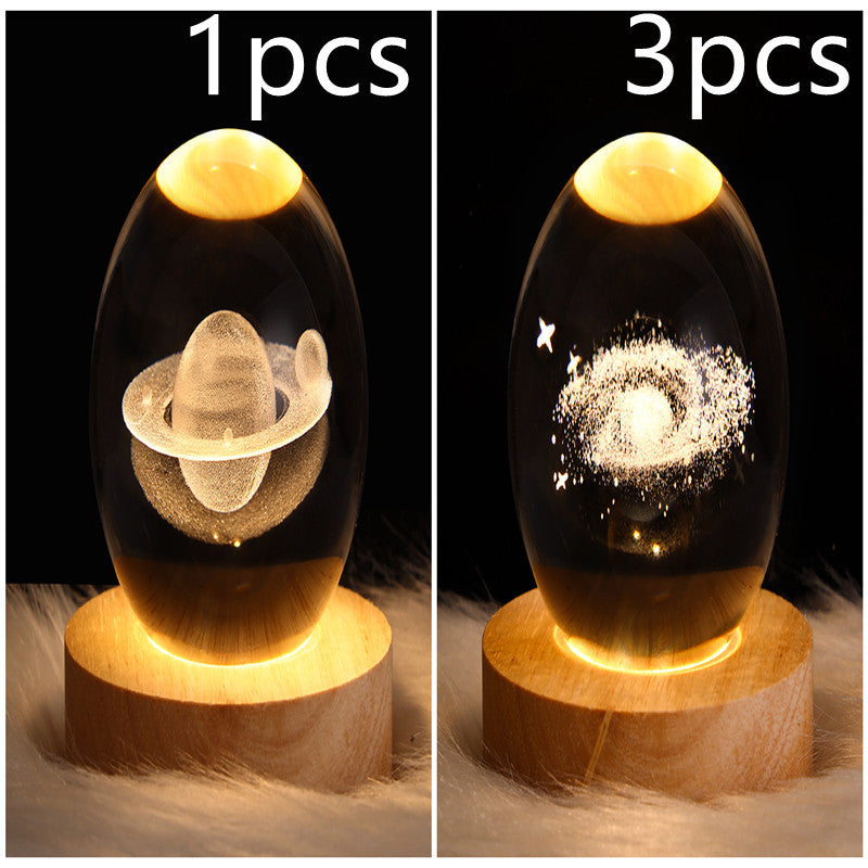 3D LED Crystal Galaxy Ball Lamp – Planet Moon Night Light with Wooden Base