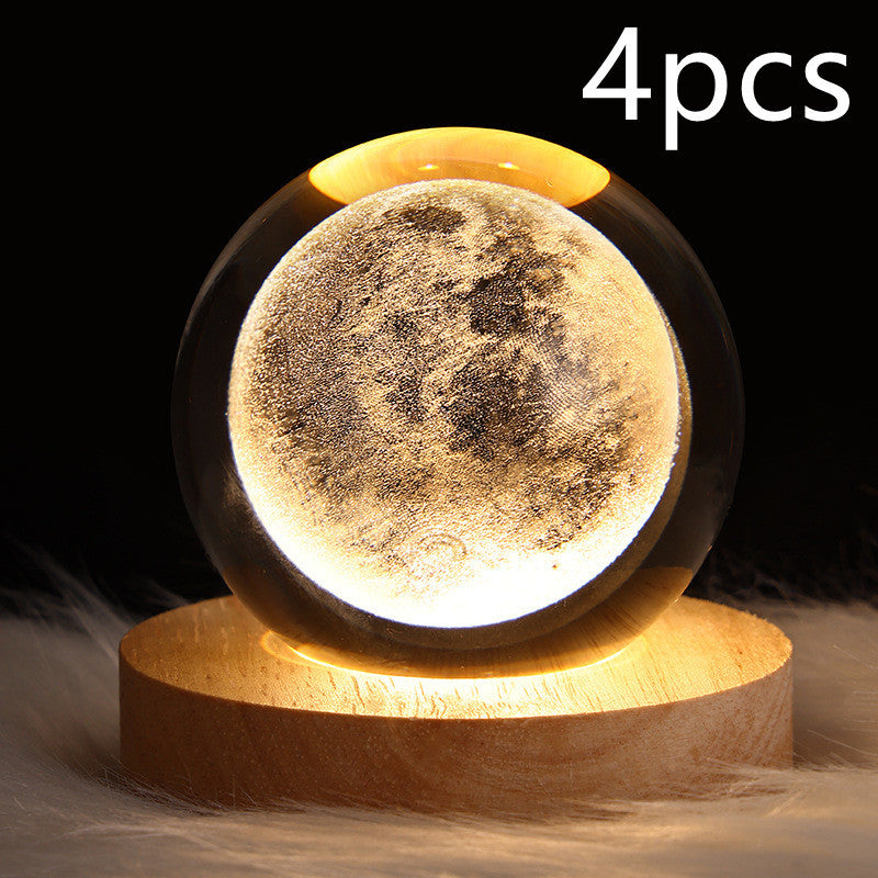 3D LED Crystal Galaxy Ball Lamp – Planet Moon Night Light with Wooden Base