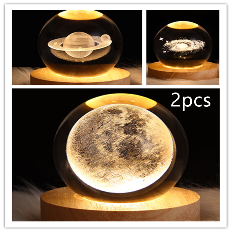 3D LED Crystal Galaxy Ball Lamp – Planet Moon Night Light with Wooden Base