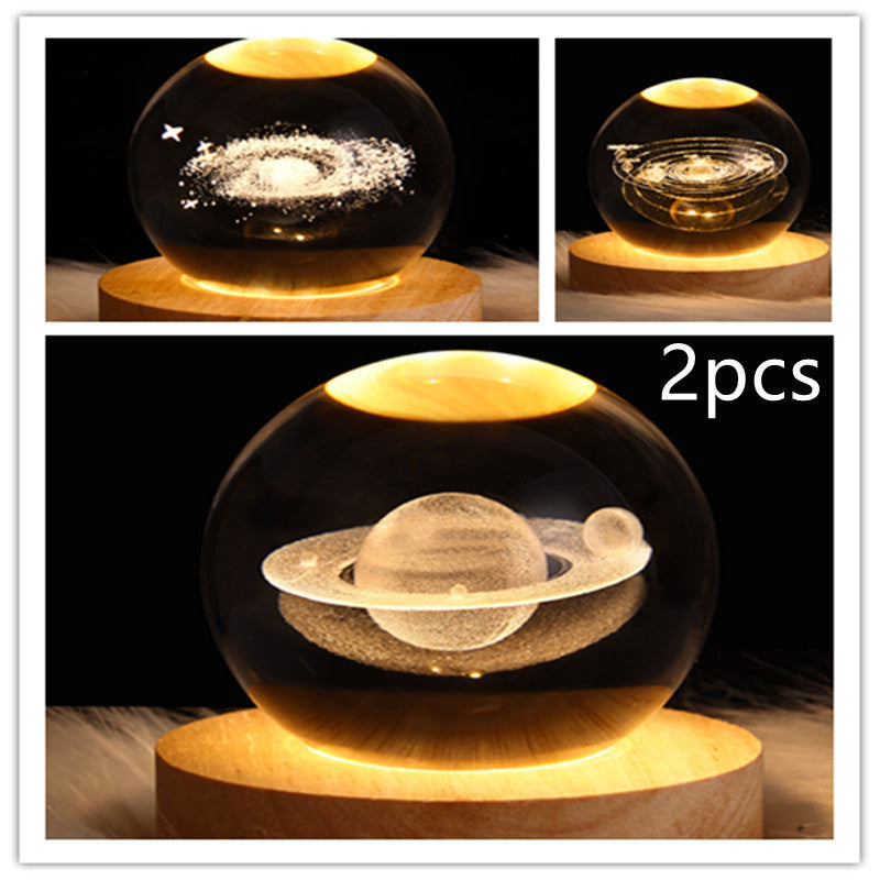 3D LED Crystal Galaxy Ball Lamp – Planet Moon Night Light with Wooden Base