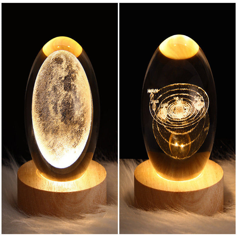 3D LED Crystal Galaxy Ball Lamp – Planet Moon Night Light with Wooden Base