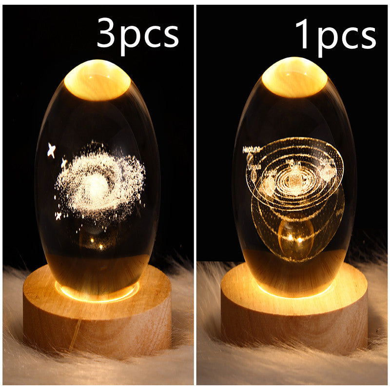 3D LED Crystal Galaxy Ball Lamp – Planet Moon Night Light with Wooden Base