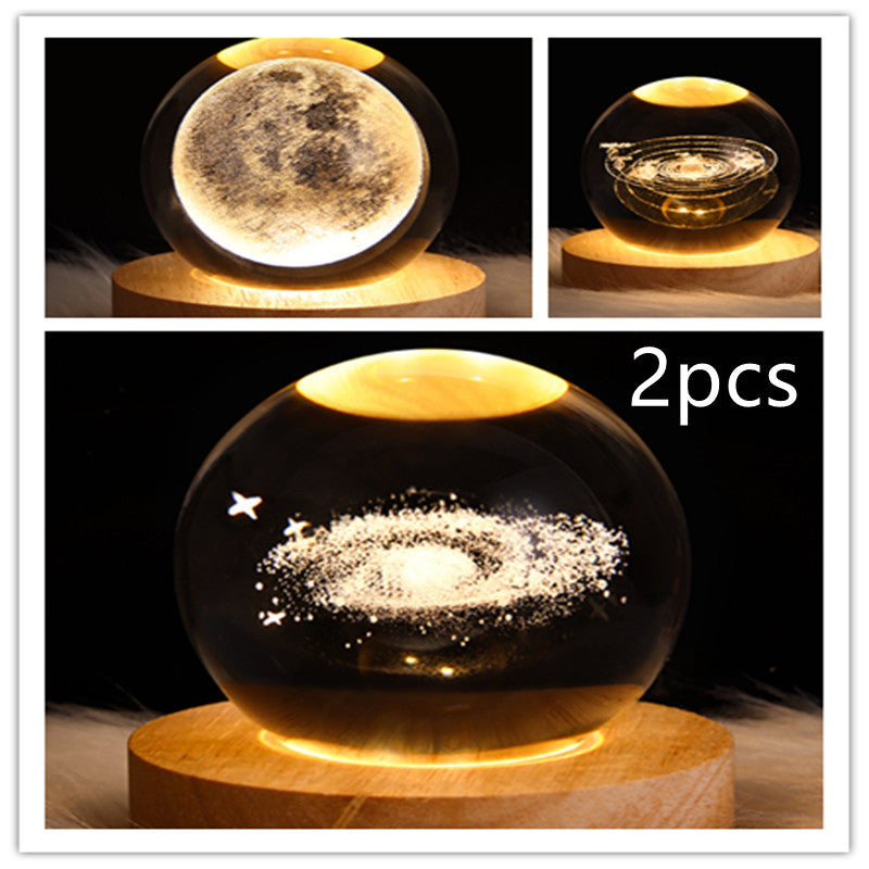 3D LED Crystal Galaxy Ball Lamp – Planet Moon Night Light with Wooden Base
