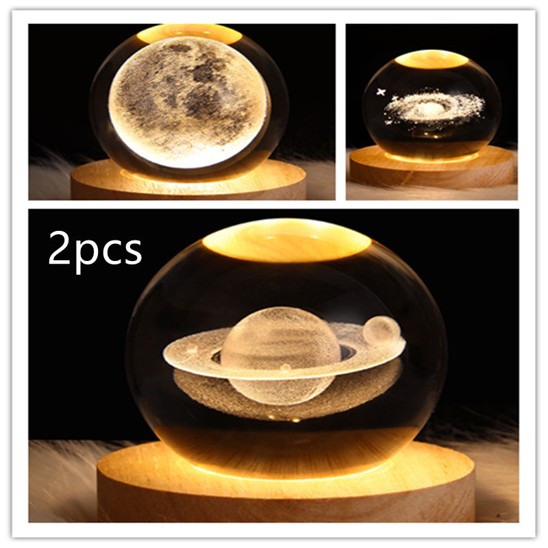 3D LED Crystal Galaxy Ball Lamp – Planet Moon Night Light with Wooden Base