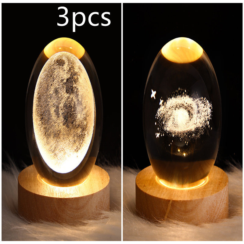 3D LED Crystal Galaxy Ball Lamp – Planet Moon Night Light with Wooden Base