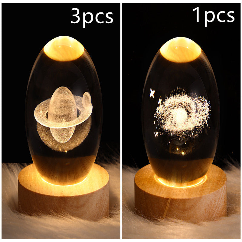 3D LED Crystal Galaxy Ball Lamp – Planet Moon Night Light with Wooden Base