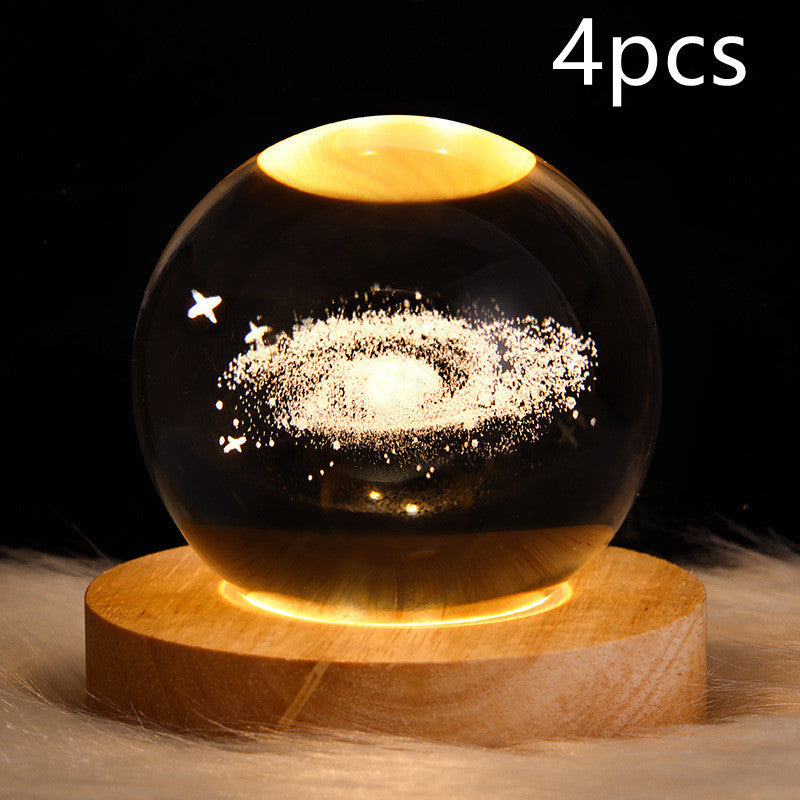 3D LED Crystal Galaxy Ball Lamp – Planet Moon Night Light with Wooden Base