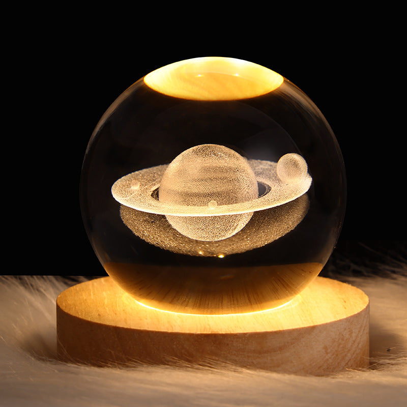3D LED Crystal Galaxy Ball Lamp – Planet Moon Night Light with Wooden Base