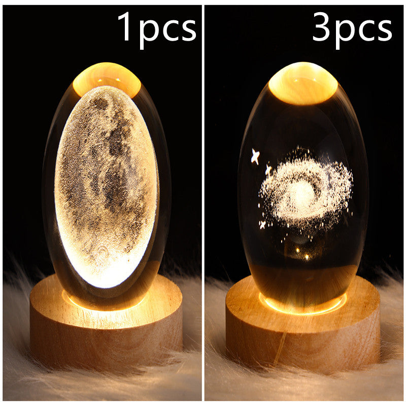 3D LED Crystal Galaxy Ball Lamp – Planet Moon Night Light with Wooden Base