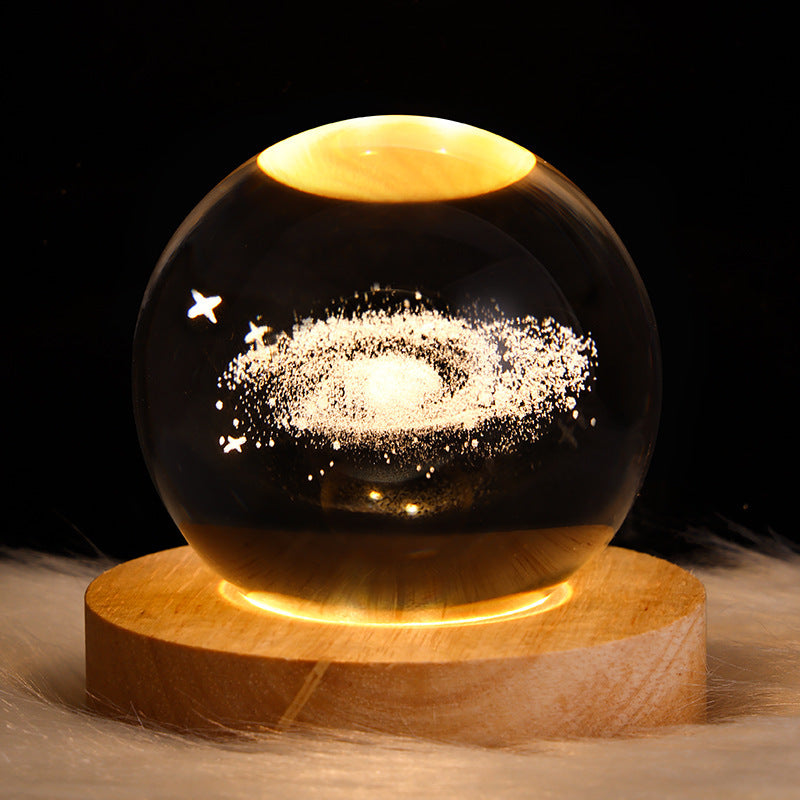 3D LED Crystal Galaxy Ball Lamp – Planet Moon Night Light with Wooden Base