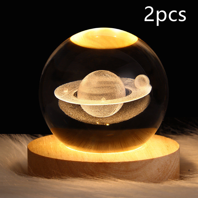 3D LED Crystal Galaxy Ball Lamp – Planet Moon Night Light with Wooden Base