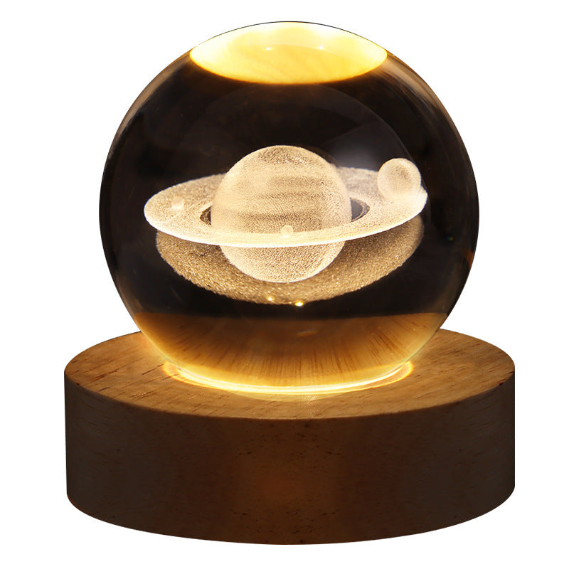 3D LED Crystal Galaxy Ball Lamp – Planet Moon Night Light with Wooden Base