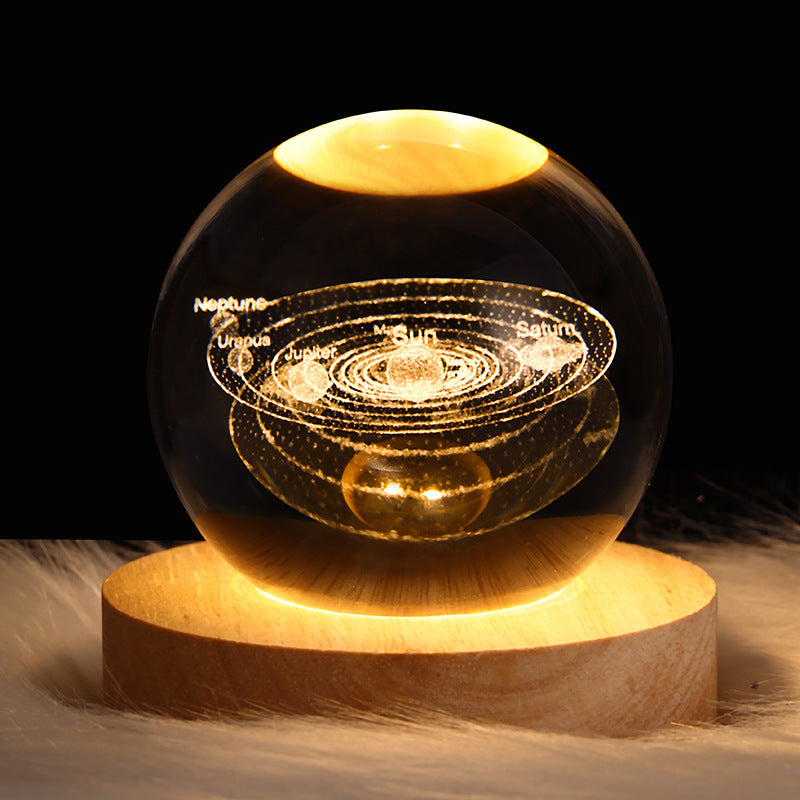3D LED Crystal Galaxy Ball Lamp – Planet Moon Night Light with Wooden Base
