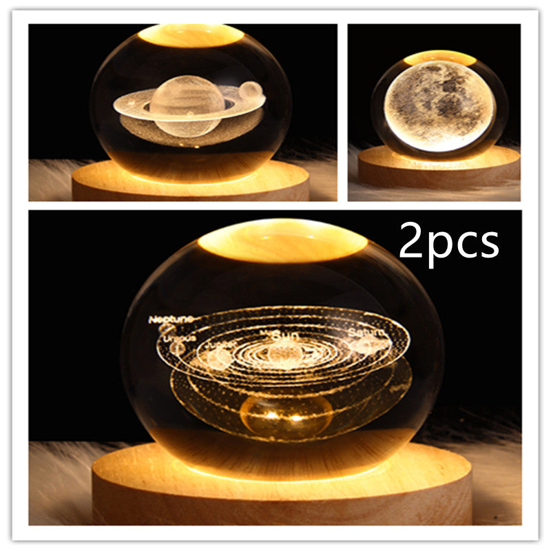 3D LED Crystal Galaxy Ball Lamp – Planet Moon Night Light with Wooden Base