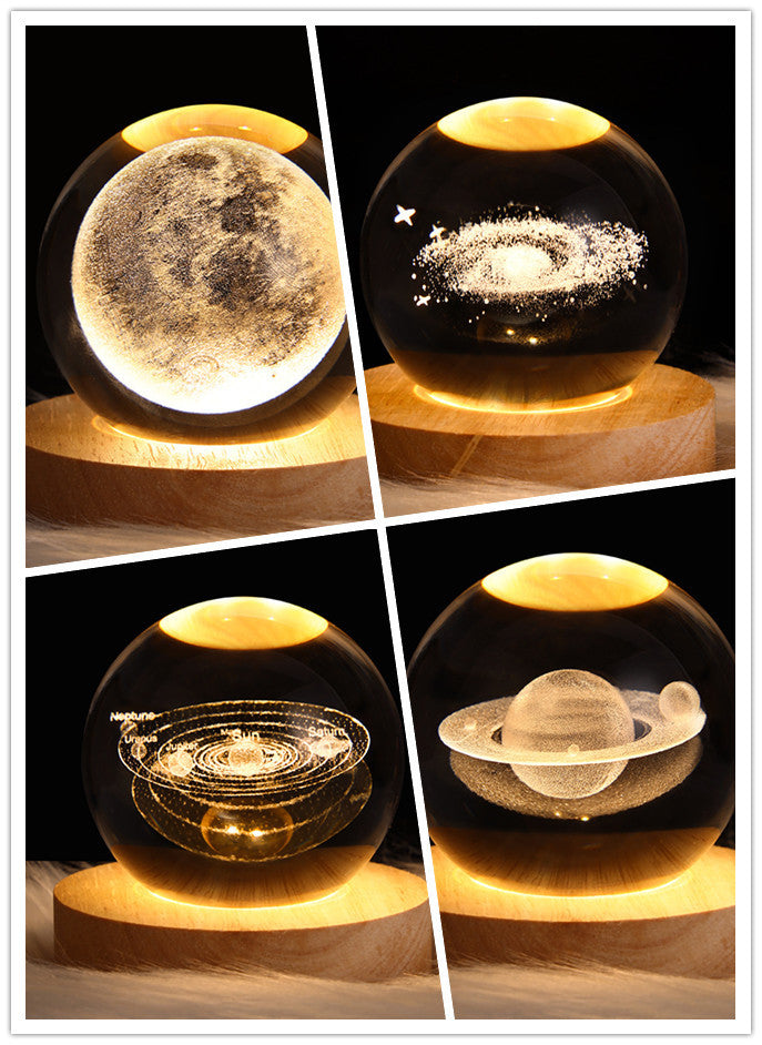 3D LED Crystal Galaxy Ball Lamp – Planet Moon Night Light with Wooden Base