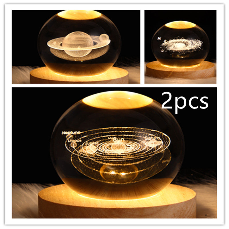 3D LED Crystal Galaxy Ball Lamp – Planet Moon Night Light with Wooden Base