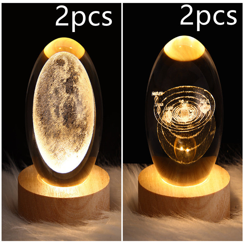 3D LED Crystal Galaxy Ball Lamp – Planet Moon Night Light with Wooden Base