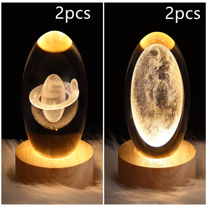 3D LED Crystal Galaxy Ball Lamp – Planet Moon Night Light with Wooden Base