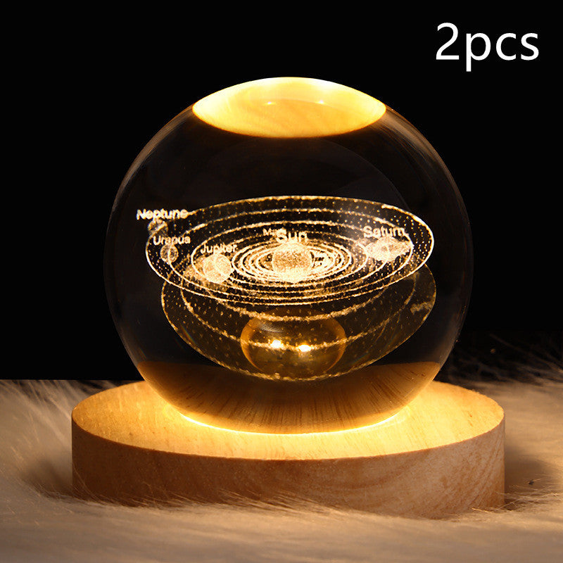 3D LED Crystal Galaxy Ball Lamp – Planet Moon Night Light with Wooden Base