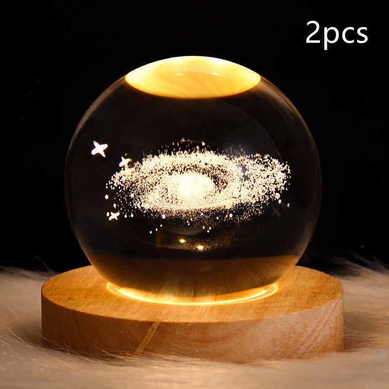 3D LED Crystal Galaxy Ball Lamp – Planet Moon Night Light with Wooden Base