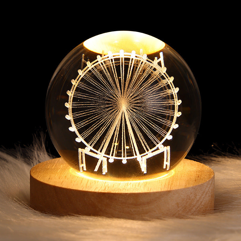 3D LED Crystal Galaxy Ball Lamp – Planet Moon Night Light with Wooden Base