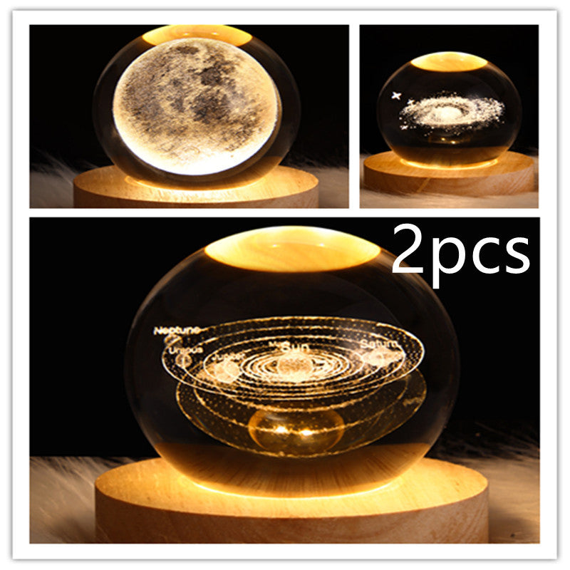 3D LED Crystal Galaxy Ball Lamp – Planet Moon Night Light with Wooden Base
