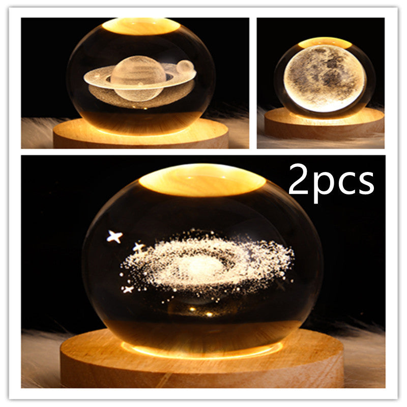 3D LED Crystal Galaxy Ball Lamp – Planet Moon Night Light with Wooden Base