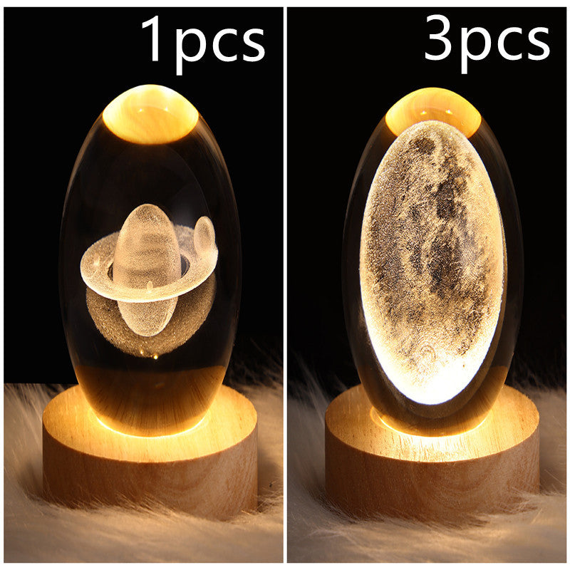 3D LED Crystal Galaxy Ball Lamp – Planet Moon Night Light with Wooden Base