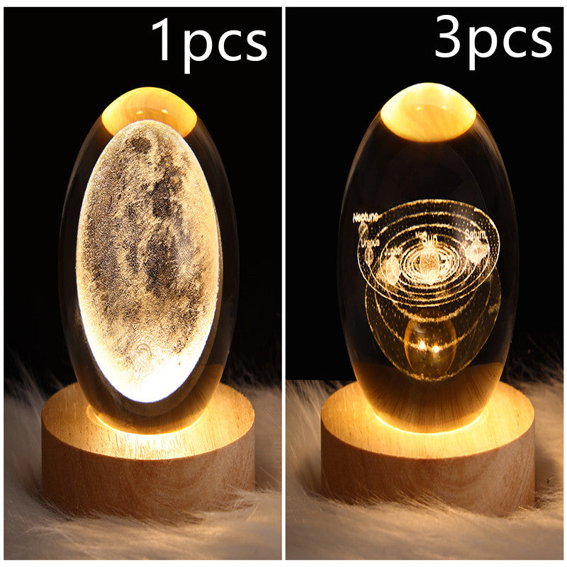 3D LED Crystal Galaxy Ball Lamp – Planet Moon Night Light with Wooden Base