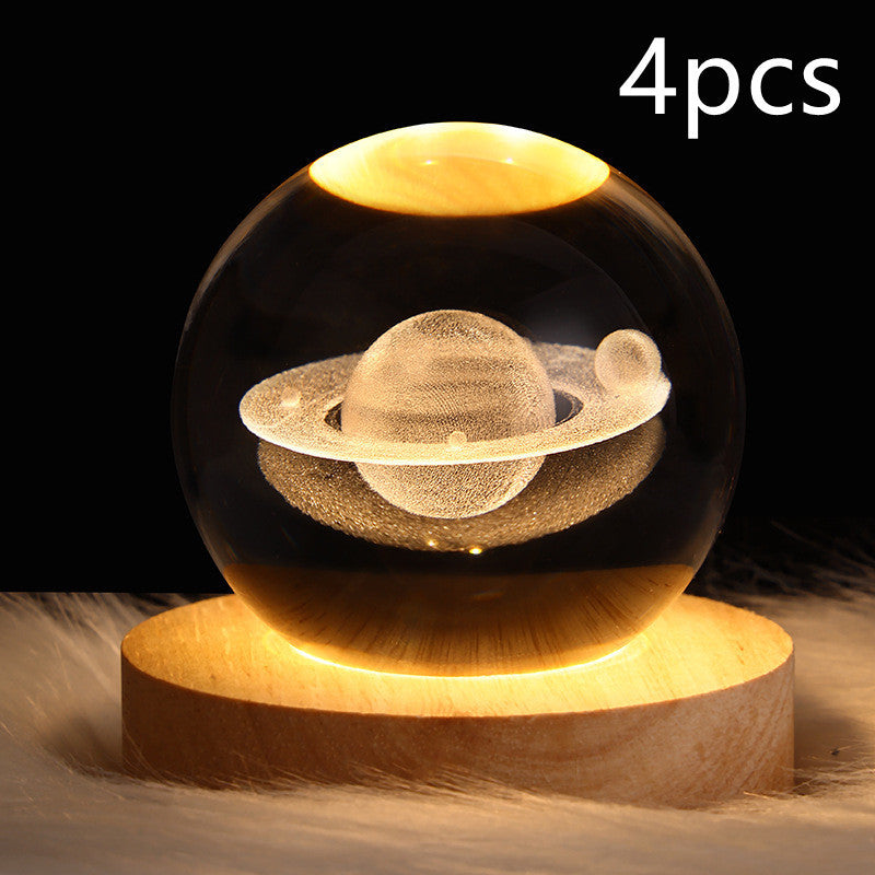 3D LED Crystal Galaxy Ball Lamp – Planet Moon Night Light with Wooden Base