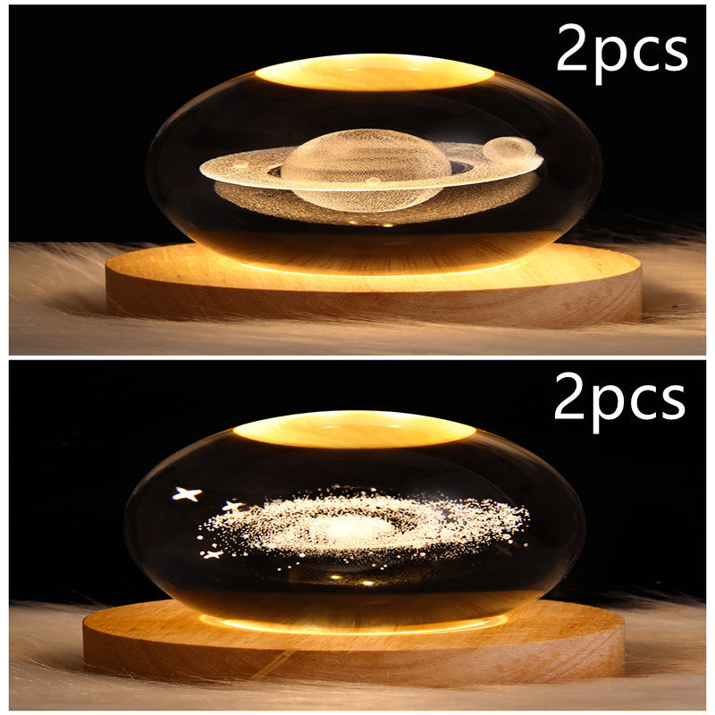 3D LED Crystal Galaxy Ball Lamp – Planet Moon Night Light with Wooden Base