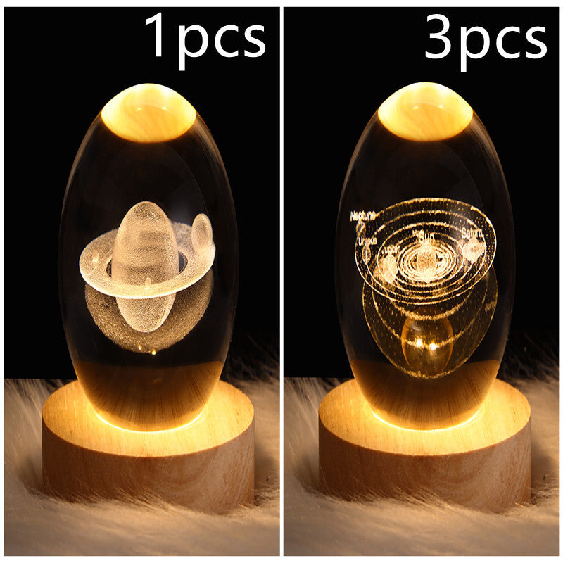 3D LED Crystal Galaxy Ball Lamp – Planet Moon Night Light with Wooden Base