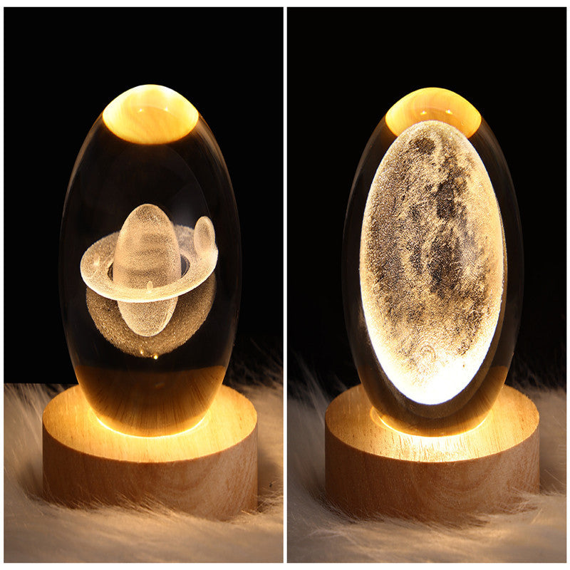 3D LED Crystal Galaxy Ball Lamp – Planet Moon Night Light with Wooden Base
