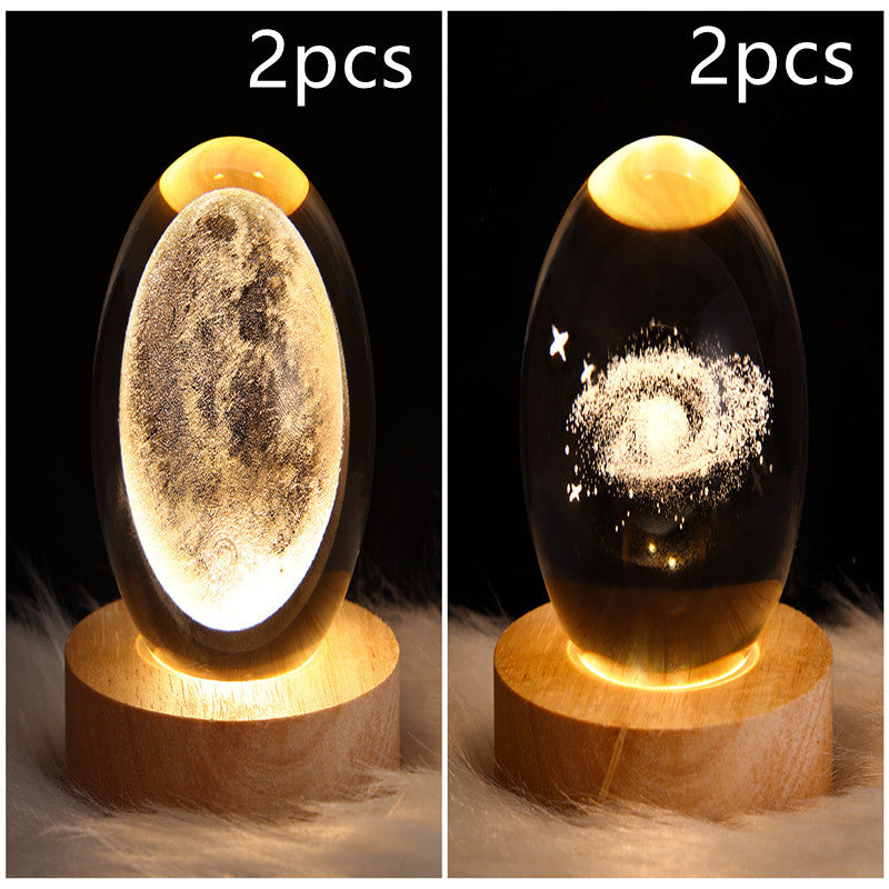 3D LED Crystal Galaxy Ball Lamp – Planet Moon Night Light with Wooden Base