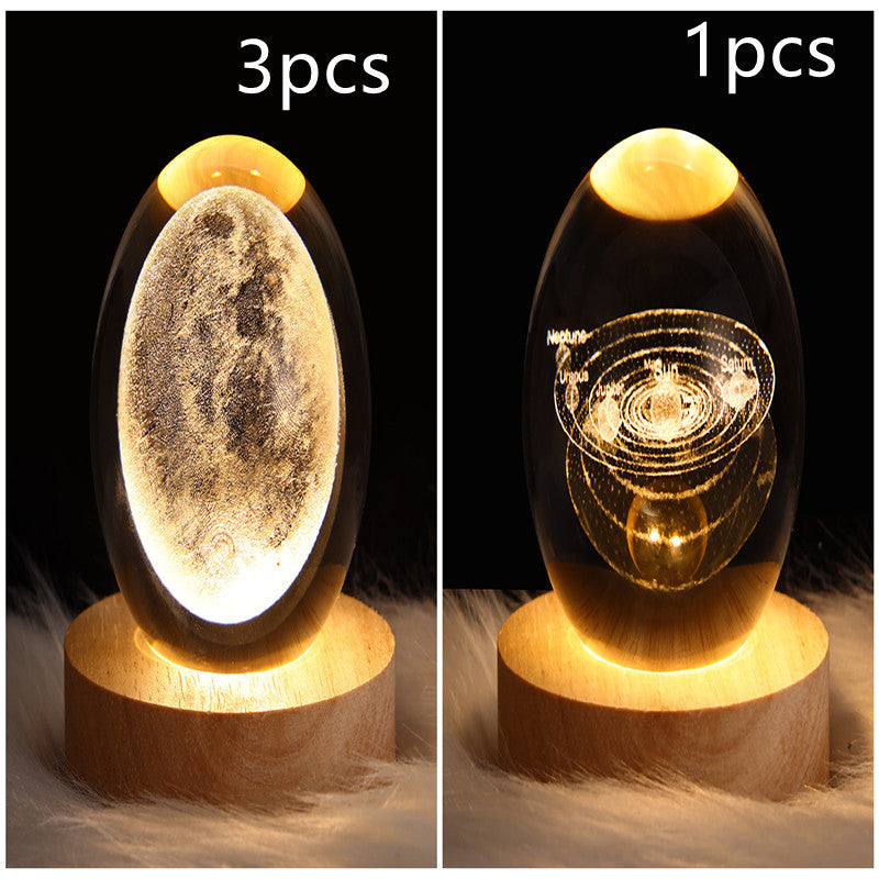 3D LED Crystal Galaxy Ball Lamp – Planet Moon Night Light with Wooden Base