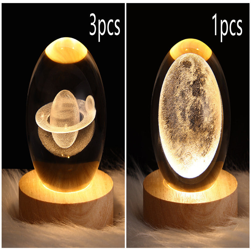 3D LED Crystal Galaxy Ball Lamp – Planet Moon Night Light with Wooden Base