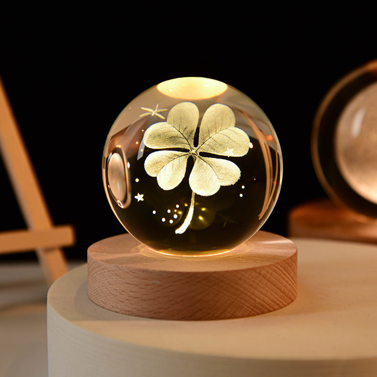 3D LED Crystal Galaxy Ball Lamp – Planet Moon Night Light with Wooden Base
